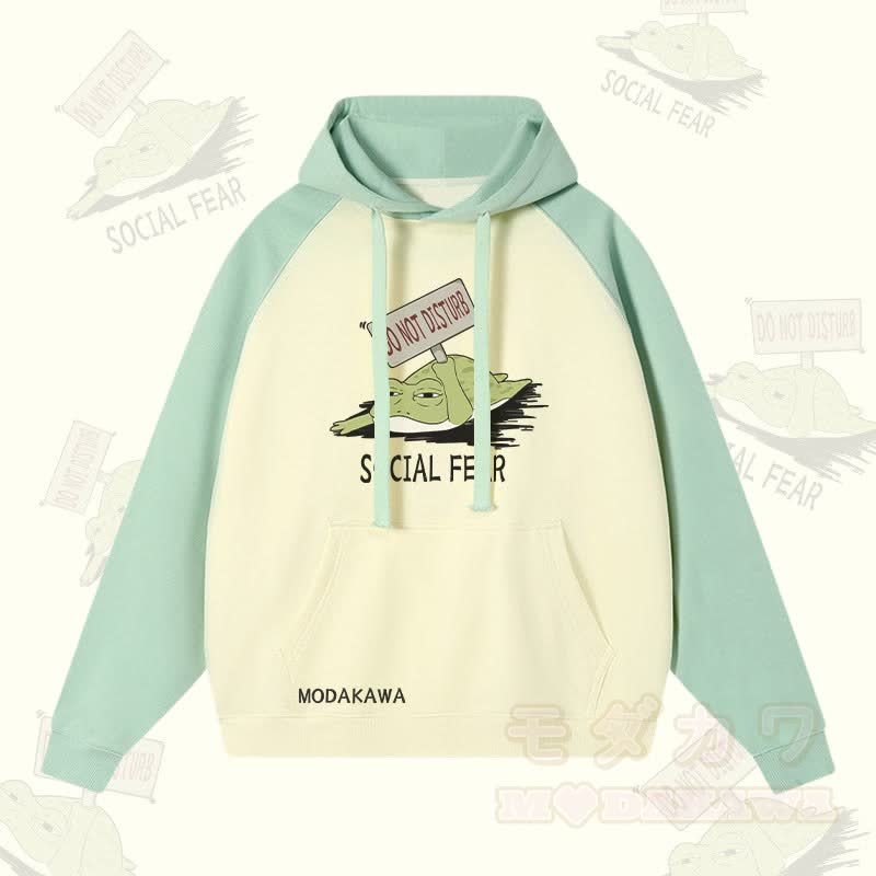 DO NOT DISTURB SOCIAL FEAR Streetwear-Hoodie mit Frosch-Grafik und Farben - Hellgrün&Aprikose - 3XL - image 3