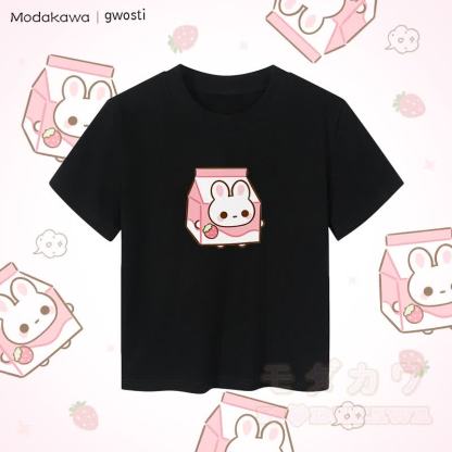 MODAKAWA X gwosti Strawbunny Milk Graphic Damen Crop-Top aus 92 % gekämmter Baumwolle - Schwarz - XL - image 5