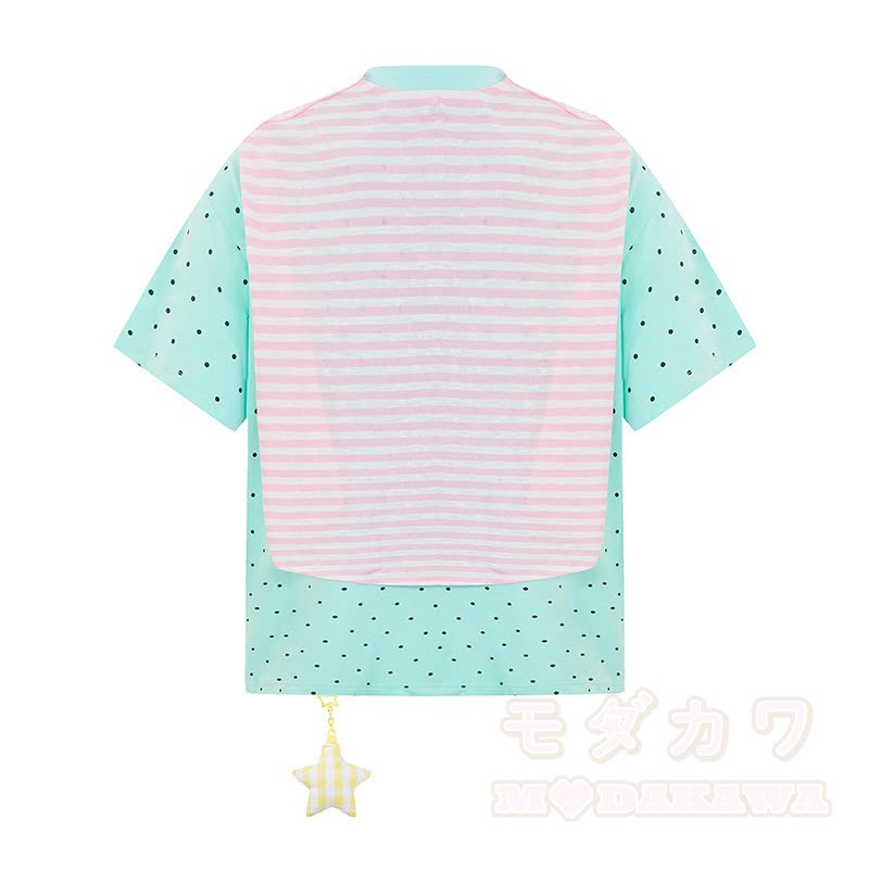 Hochwertiges, strapazierfähiges Set aus zweiteiligem Set: T-Shirt mit Polka-Dot-Stickerei und weit geschnittener Hose. - image 7