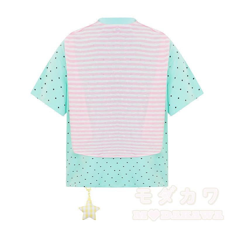 Hochwertiges, strapazierfähiges Set aus zweiteiligem Set: T-Shirt mit Polka-Dot-Stickerei und weit geschnittener Hose. - image 7
