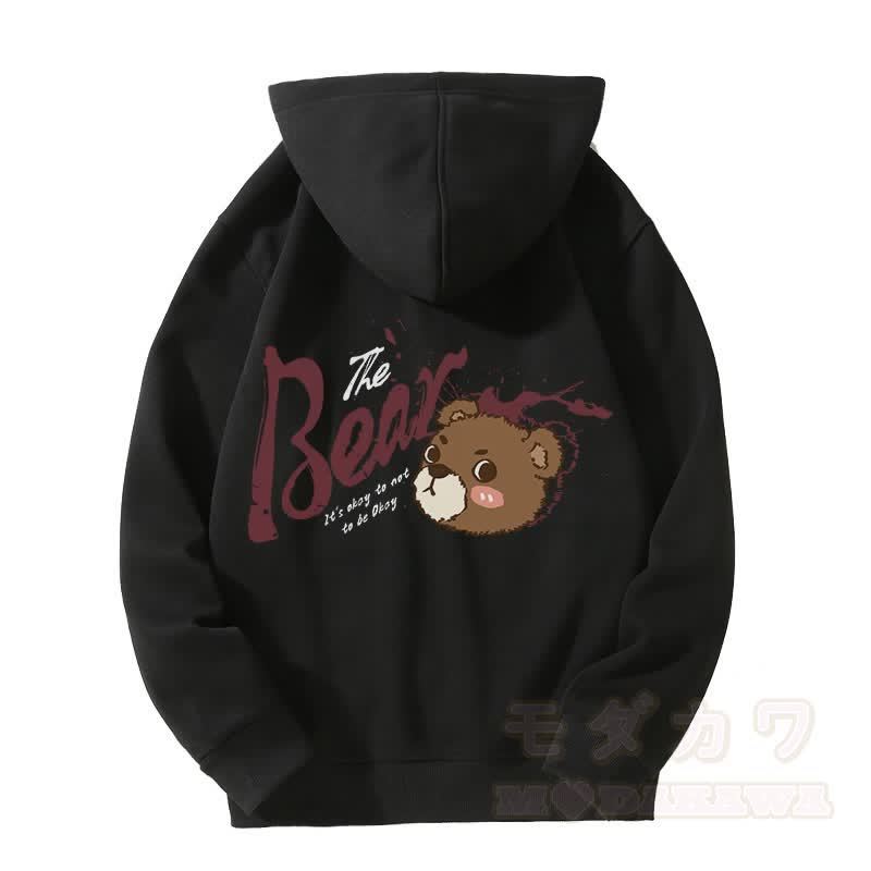 MODAKAWA IT'S OKAY TO NOT BE OKAY Kapuzenpullover mit Bären-Grafik und Reißverschluss - Schwarz - 5XL - image 5
