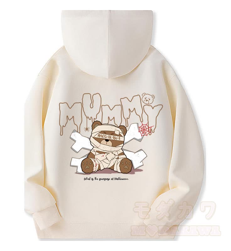 MODAKAWA Kapuzenpullover mit Mumienbär-Motiv, gefüttert mit Fleece und Reißverschluss - Beige - 5XL - image 5
