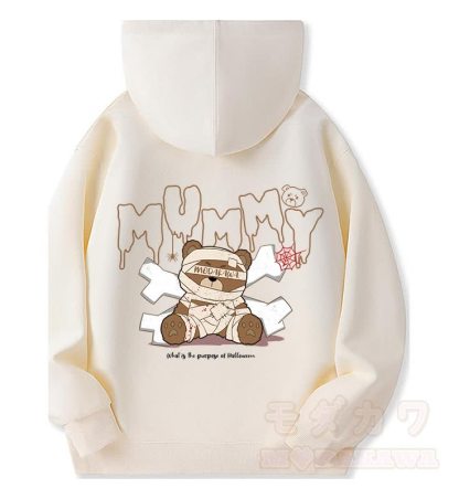 MODAKAWA Kapuzenpullover mit Mumienbär-Motiv, gefüttert mit Fleece und Reißverschluss - Beige - 5XL - image 5