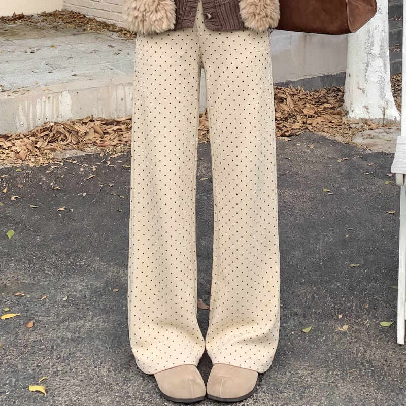 Fleecegefütterte, ausgestellte Freizeithose mit Polka-Dot-Muster - Aprikose Extended - XL - image 8
