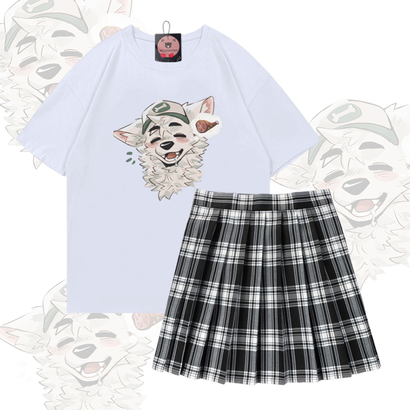 MODAKAWA X atka Fox Graphic 100% Baumwolle T-Shirt und karierter Rock Zweiteiliges Set - Set C - 5XL - image 3