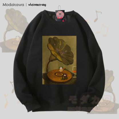 MODAKAWA X whoismorang Tier, das ein Grammophon bedient Grafik Unisex Sweatshirt - Schwarz - 5XL - image 4
