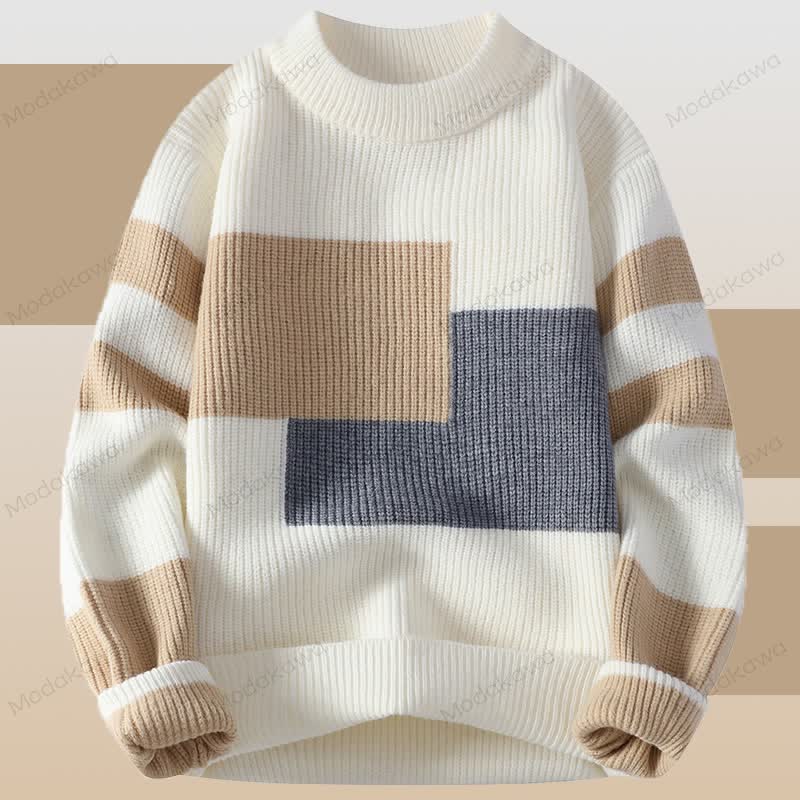 Zweiteiler: Strickpullover mit Farben -Design und Jeans - Beigefarbener Pullover - 3XL - image 6