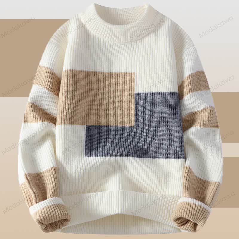 Zweiteiler: Strickpullover mit Farben -Design und Jeans - Beigefarbener Pullover - 3XL - image 6