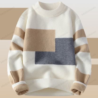 Zweiteiler: Strickpullover mit Farben -Design und Jeans - Beigefarbener Pullover - 3XL - image 6