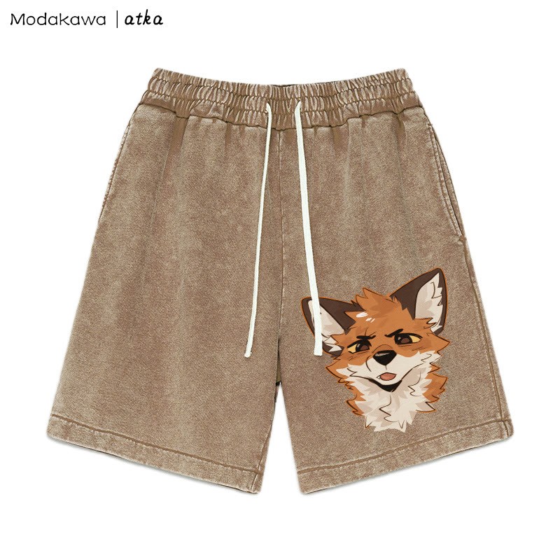 Squinty Fox – Gewaschene Vintage-Shorts mit Grafik - Braun - 3XL - image 4