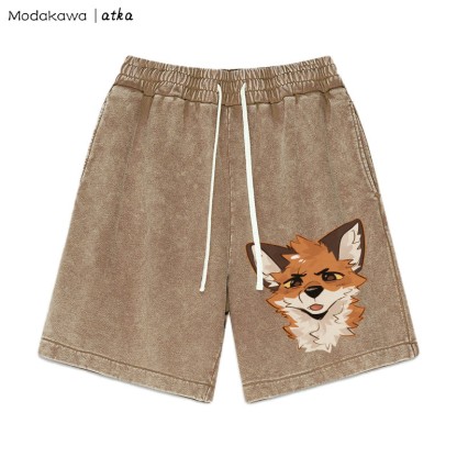 Squinty Fox – Gewaschene Vintage-Shorts mit Grafik - Braun - 3XL - image 4