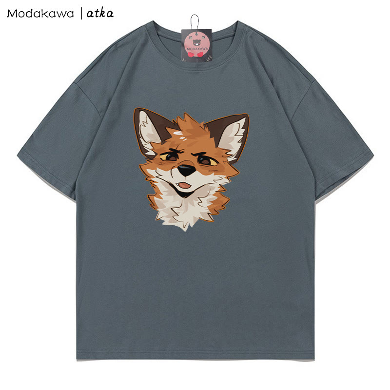MODAKAWA X atka Squinty Fox Grafik-T-Shirt - Grey - 5XL - image 3