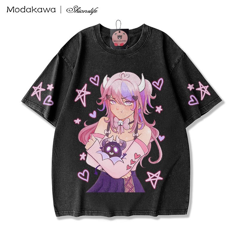 MODAKAWA X Shionslife Ironmouse und Bubi gewaschenes T-Shirt aus 100 % Baumwolle - Black - 5XL - image 4