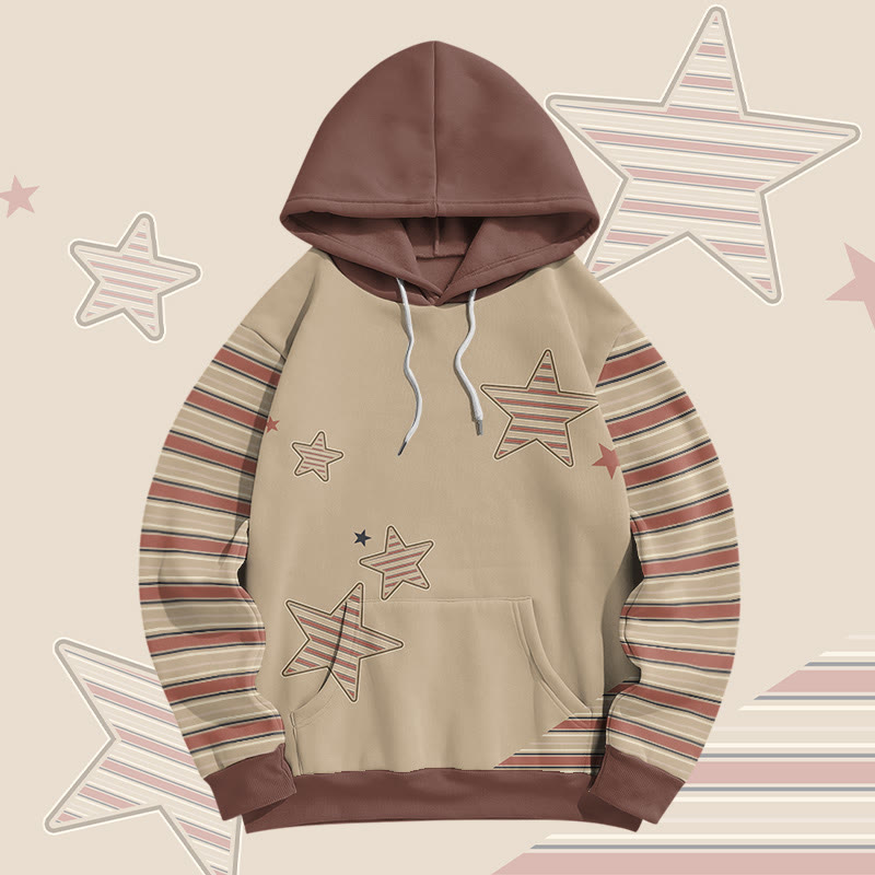 MODAKAWA Pullover-Hoodie mit Streifen- und Sternenmuster und Allover-Print - Brown - 8XL - image 2