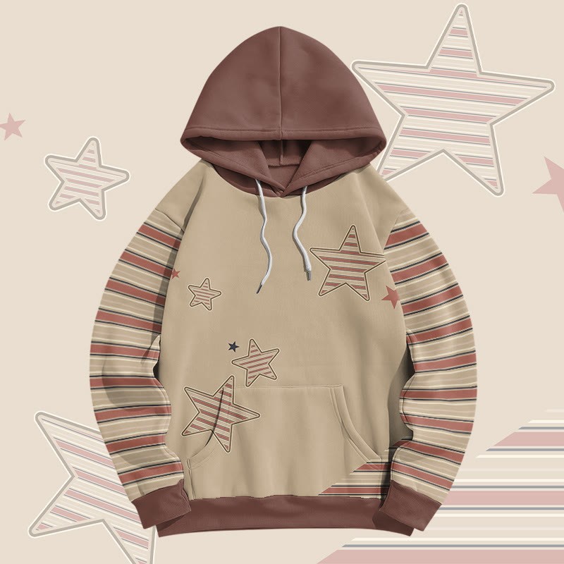MODAKAWA Pullover-Hoodie mit Streifen- und Sternenmuster und Allover-Print - Brown - 8XL - image 2