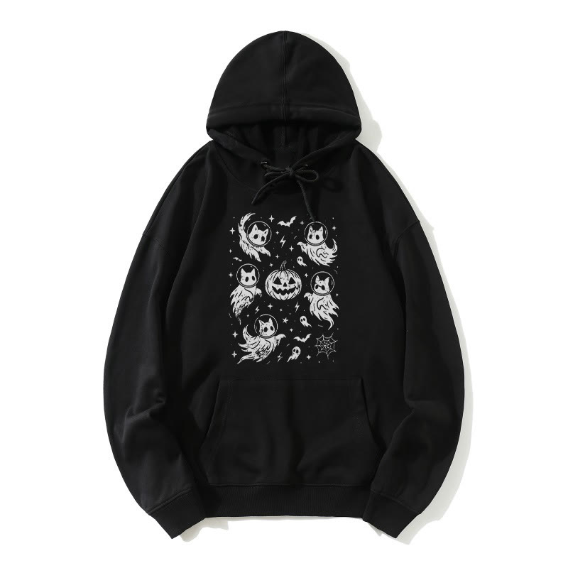 Geisterhafter Katzenkürbis Halloween Grafik Lose Hoodie - Schwarz - 5XL - image 4