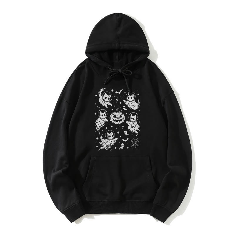 Geisterhafter Katzenkürbis Halloween Grafik Lose Hoodie - Schwarz - 5XL - image 4
