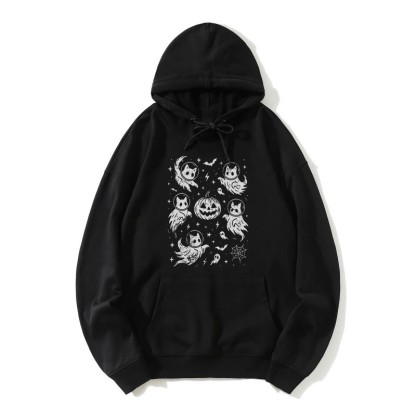 Geisterhafter Katzenkürbis Halloween Grafik Lose Hoodie - Schwarz - 5XL - image 4