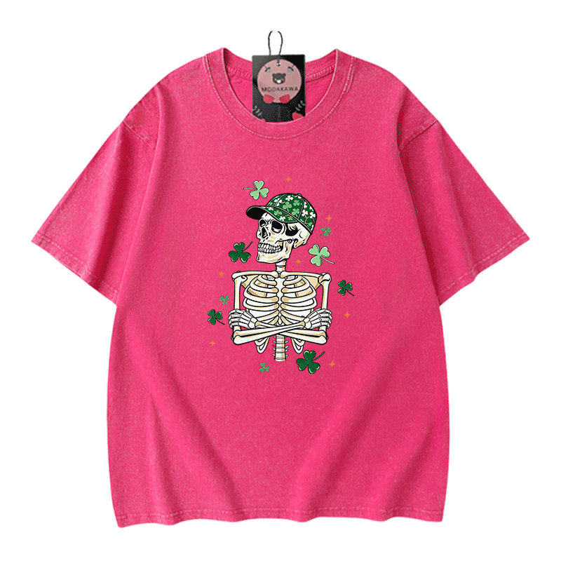 Modakawa Vintage T-Shirt aus 100 % Baumwolle mit St. Patrick's Day-Motiv (gewaschen). - Rose Red - 5XL - image 5