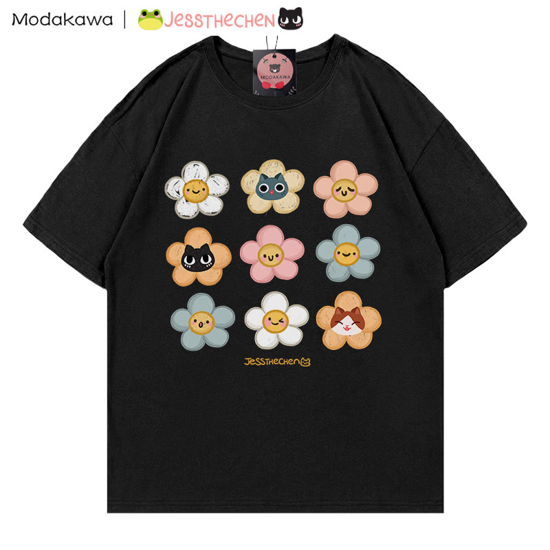 MODAKAWA X jessthechen Flower Kitty Print Graffiti Style T-Shirt - Black - 5XL - image 4