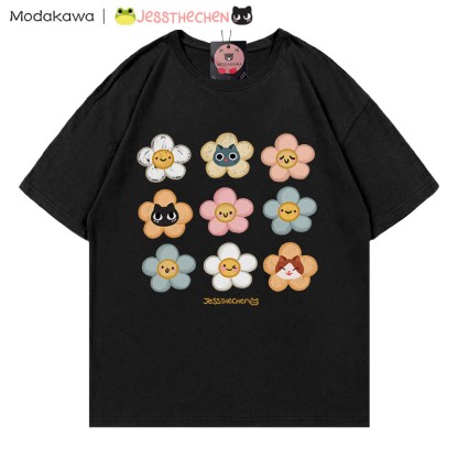 MODAKAWA X jessthechen Flower Kitty Print Graffiti Style T-Shirt - Black - 5XL - image 4
