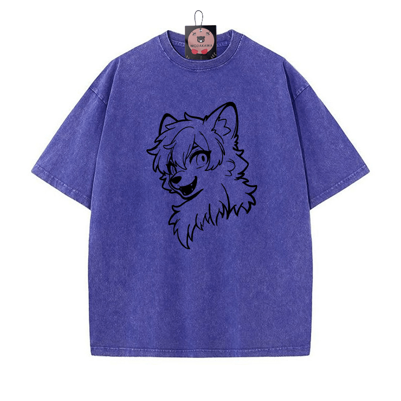T-Shirt mit Vintage-Waschung und Fuchs-Print - Blau - 5XL - image 5