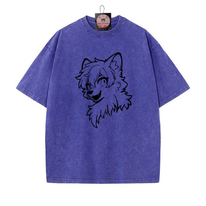 T-Shirt mit Vintage-Waschung und Fuchs-Print - Blau - 5XL - image 5