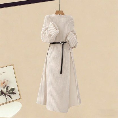 Strickkleid mit Gürtel, karierter Rock, passendes Outfit - Sweater Dress - XL - image 2