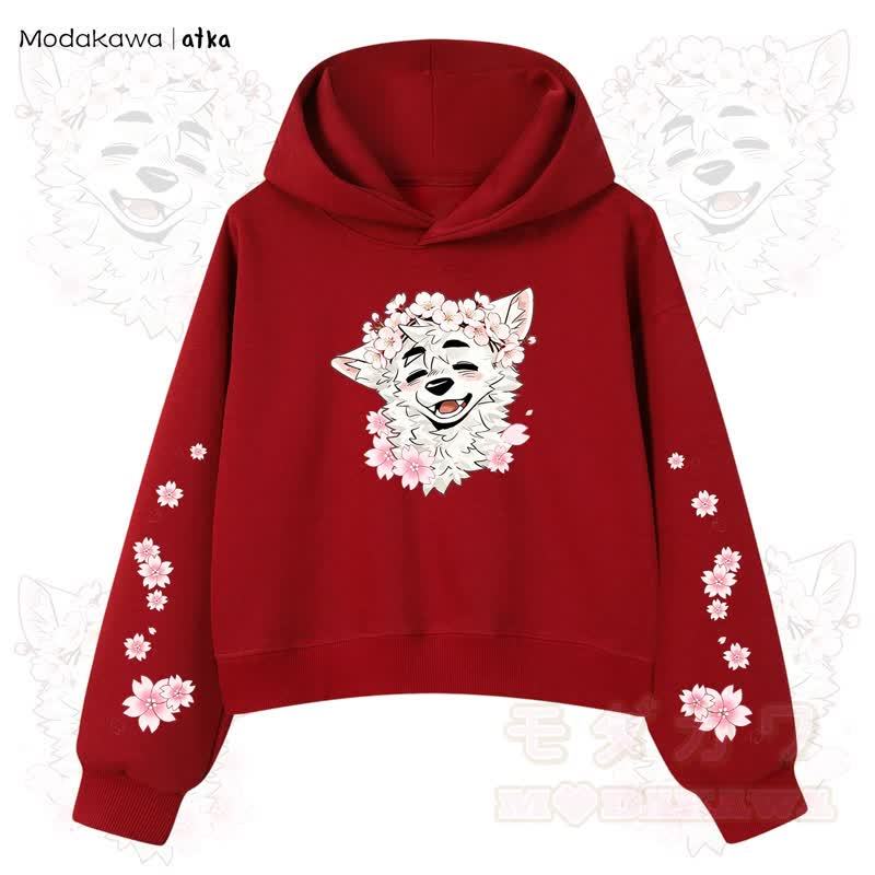 MODAKAWA X atka Wolf Graphic Stripe Cropped Cotton Hoodie - Rot - 3XL - image 10