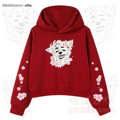 MODAKAWA X atka Wolf Graphic Stripe Cropped Cotton Hoodie - Rot - 3XL - image 10