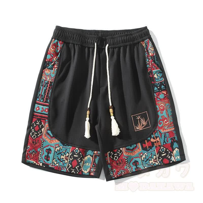 Lässige Shorts im Ethno-Stil, atmungsaktiv, locker geschnitten, mit Kordelzug - Schwarz - 3XL - image 9