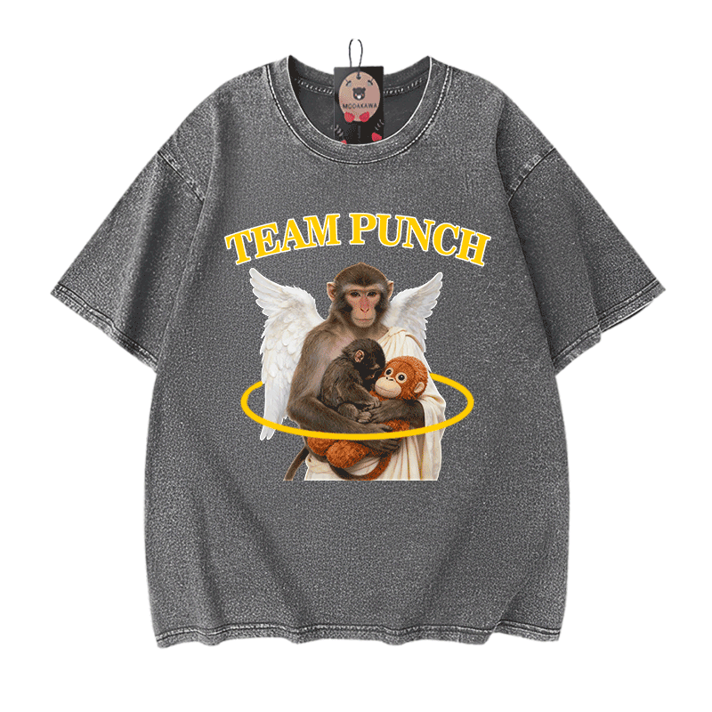 TEAM PUNCH Angel Monkey Graphic Modakawa Unisex Vintage Washed T-Shirt - Grey - 5XL - image 11