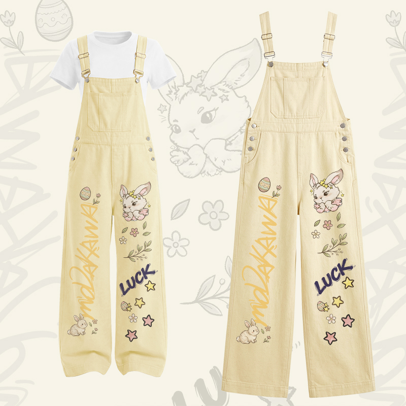 LUCK Bunny Grafik-T-Shirt mit U-Ausschnitt, Cargo-Latzhose Modakawa Zweiteiler-Set - Set B - XL - image 2