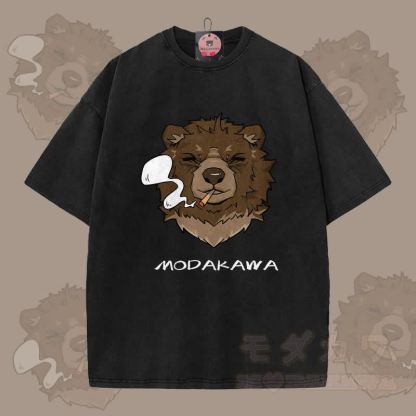 MODAKAWA Smoking Bear Grafik Unisex Vintage Washed T-Shirt - Schwarz - 5XL - image 9