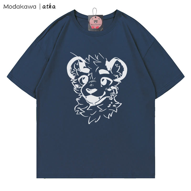 MODAKAWA X atka Cheeky Tiger Face Grafik-T-Shirt - Purplish Blue - 5XL - image 4