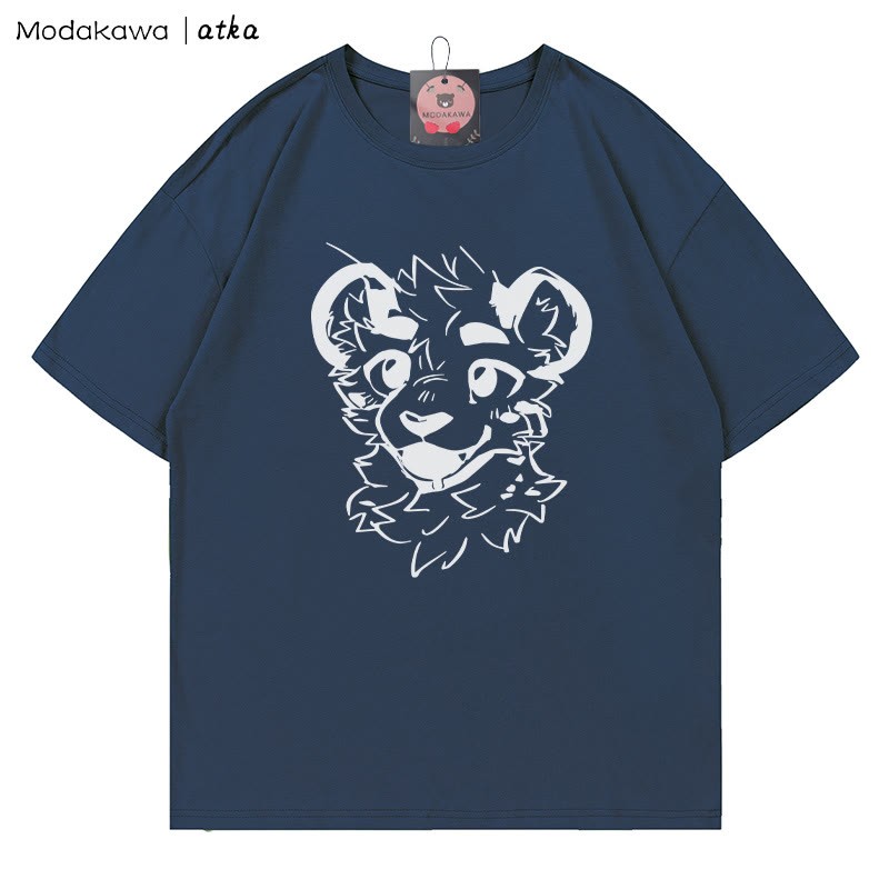MODAKAWA X atka Cheeky Tiger Face Grafik-T-Shirt - Purplish Blue - 5XL - image 4
