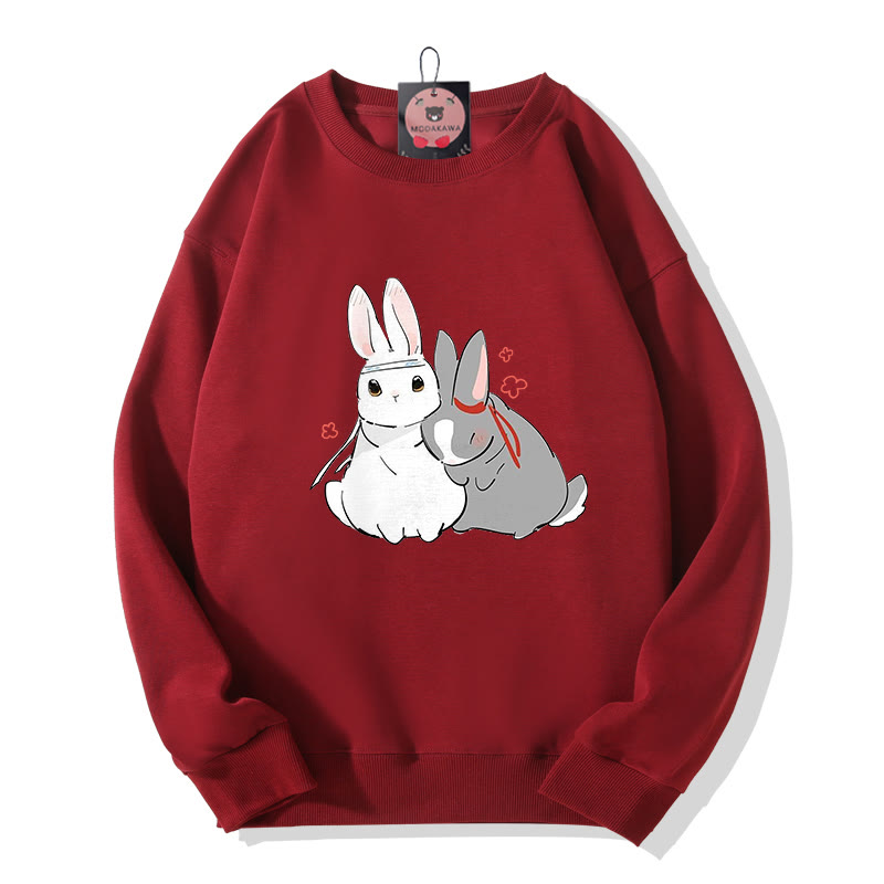 Sweatshirt mit Hasenprint und Rundhalsausschnitt - Red - 5XL - image 4
