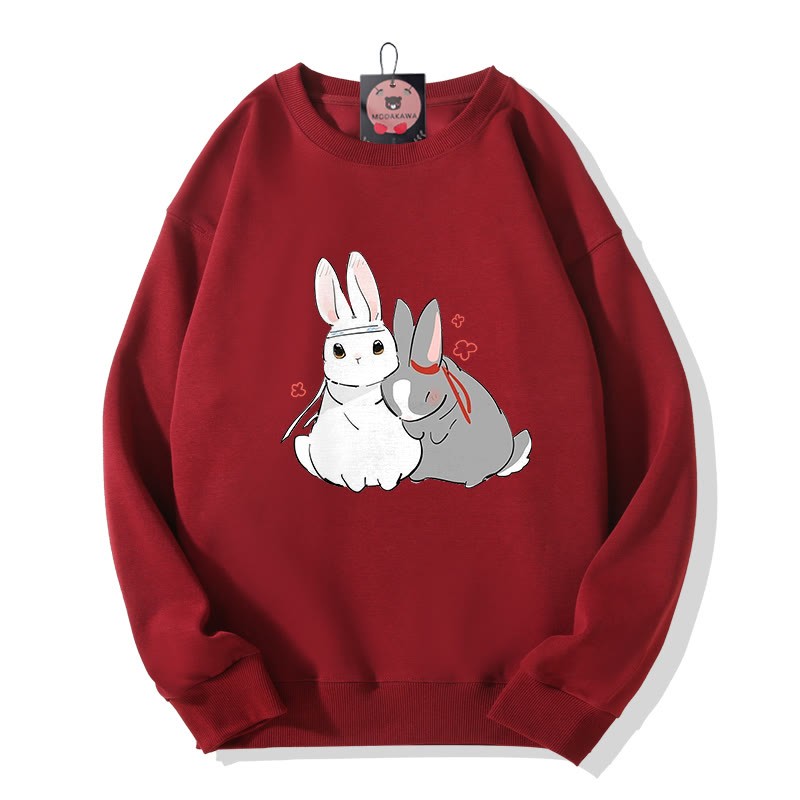 Sweatshirt mit Hasenprint und Rundhalsausschnitt - Red - 5XL - image 4