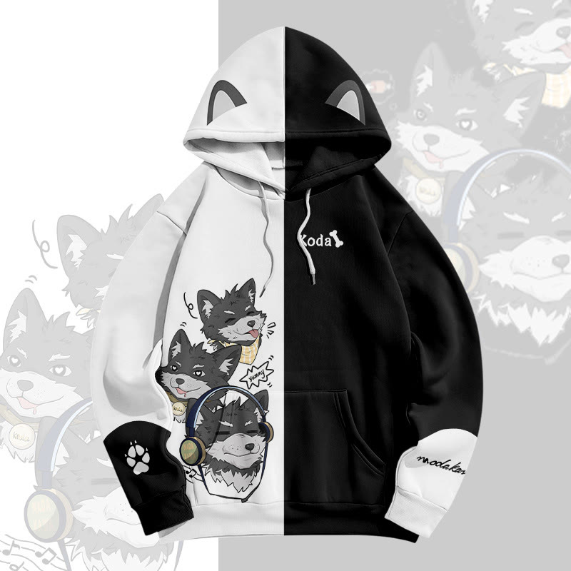 MODAKAWA Pullover-Hoodie mit fröhlichem Koda-Welpen-Print - Black - 8XL - image 5