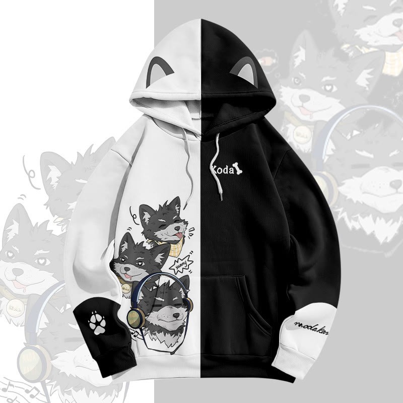 MODAKAWA Pullover-Hoodie mit fröhlichem Koda-Welpen-Print - Black - 8XL - image 5