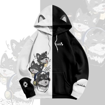 MODAKAWA Pullover-Hoodie mit fröhlichem Koda-Welpen-Print - Black - 8XL - image 5