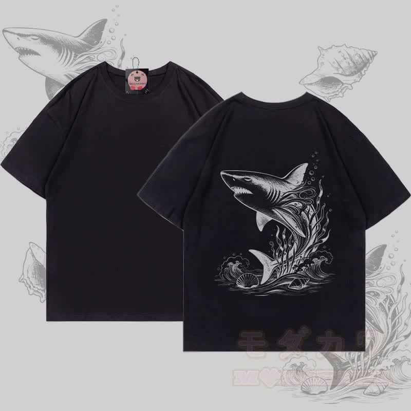 MODAKAWA Ocean Shark Grafik-T-Shirt - Schwarz - 5XL - image 4