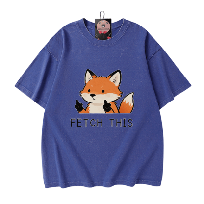 Hol dir dieses Modakawa Vintage T-Shirt mit Fuchs-Motiv aus gewaschener 100% Baumwolle! - Blue - 5XL - image 4