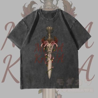 MODAKAWA Gothic Totenkopf-Rosenschwert-Grafik Unisex Vintage Washed T-Shirt - Schwarz - 4XL - image 4