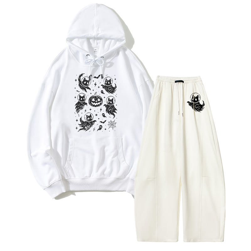 MODAKAWA Ghost Cat Pumpkin Hoodie Wide Leg Pants Zweiteiliges Set - White - 5XL - image 4