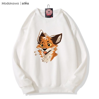 MODAKAWA X atka Cheeky Tongue-Out Fox Graphic Round Collar Sweatshirt - White - 5XL - image 3