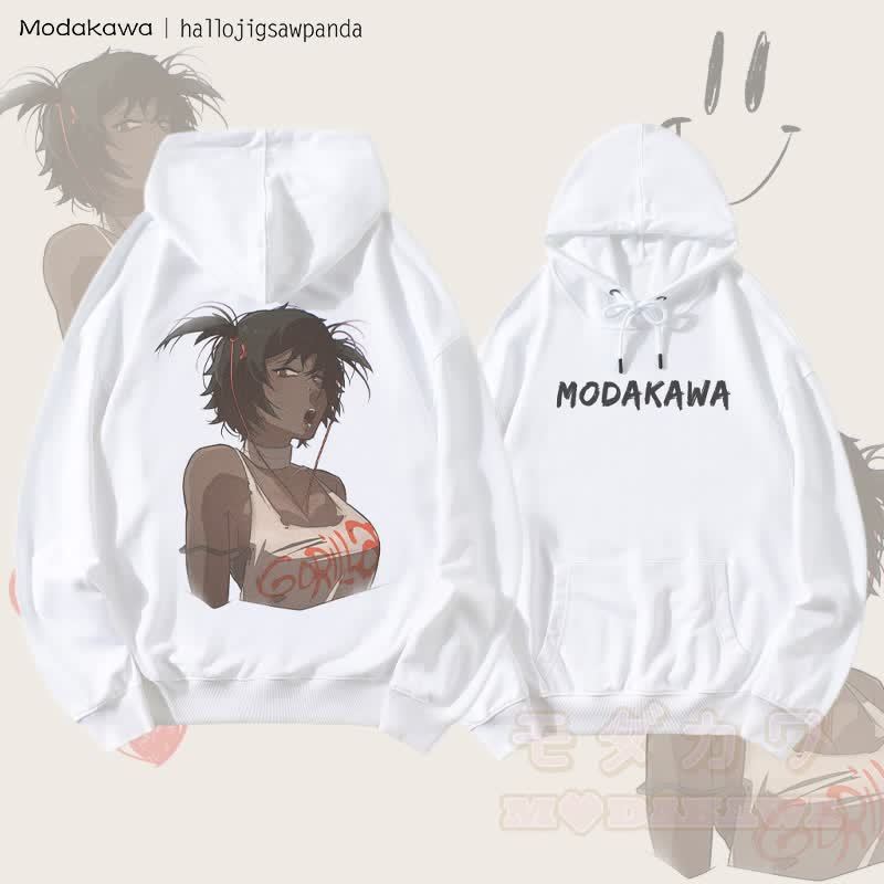 MODAKAWA X Hallo Edgy Anime Girl Graphic Streetwear Pullover Hoodie - Weiß - 5XL - image 4