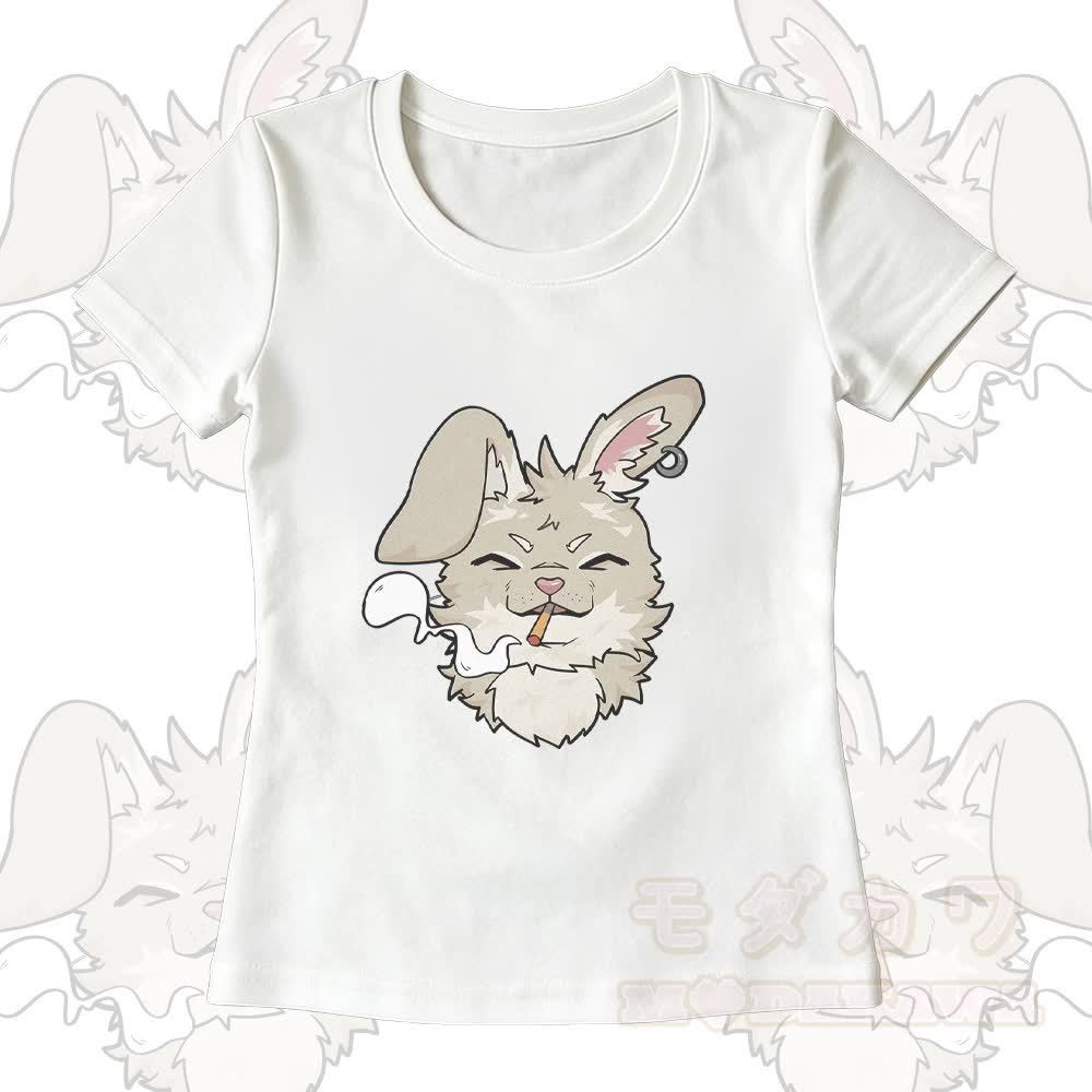 Smoking Bunny Grafik-T-Shirt mit U-Ausschnitt und dazu passende Hose mit weitem Bein - Weißes T-Shirt - XL - image 3
