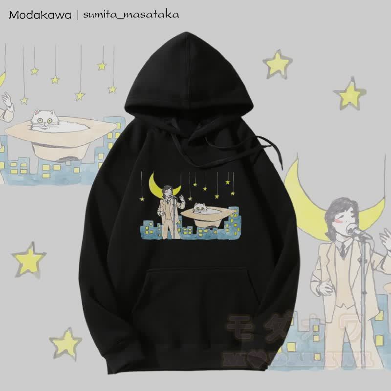 MODAKAWA X sumita_masataka Singer And The Cat Graphic Fleece-gefütterter Kapuzenpullover - Schwarz - 5XL - image 5