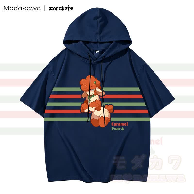 MODAKAWA X zarckets CARAME PEAR Hoodie T-Shirt mit Ziegenprint und Streifen - Marineblau - 3XL - image 5